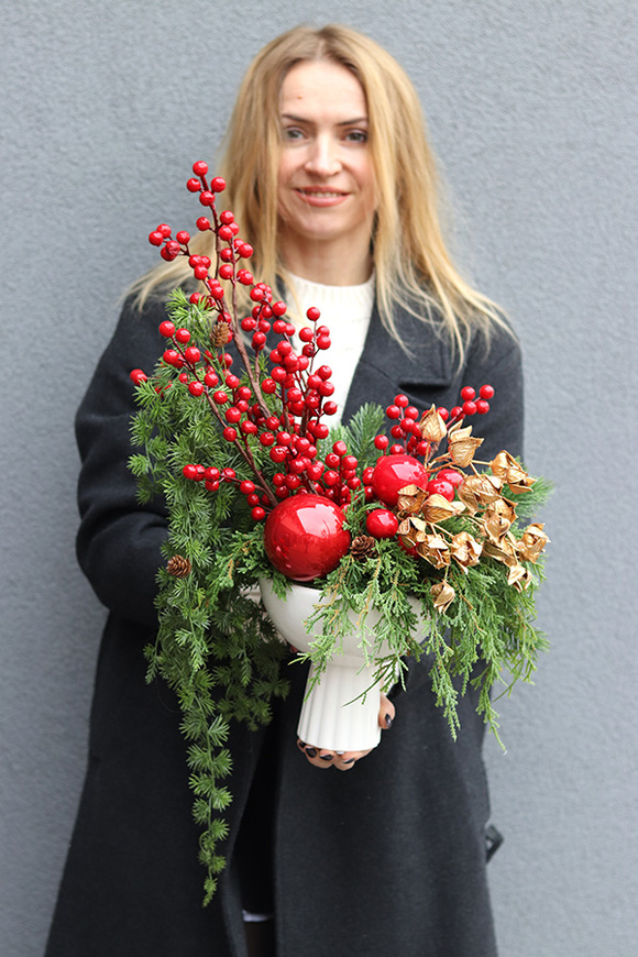Amarylis Winter Gold C, świąteczna kompozycja w pucharze