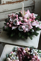 bogaty świąteczny stroik, Pink Magnolie, wym.24x39cm 