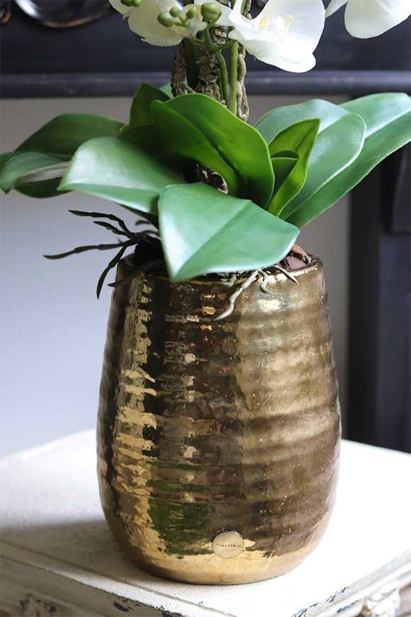 Nediata Gold big, sztuczny storczyk w złotej donicy