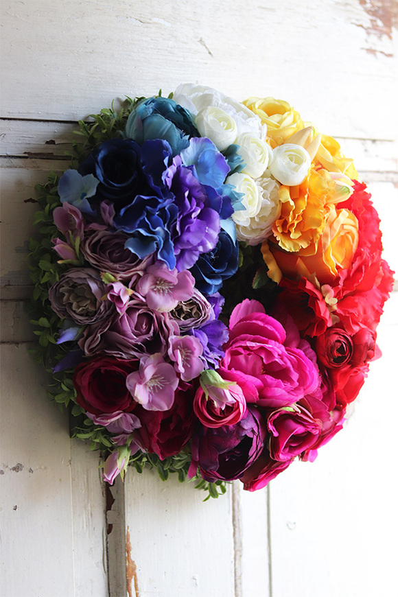 dekoracyjny wianek na drzwi, Kolory Tęczy, śr.33cm  