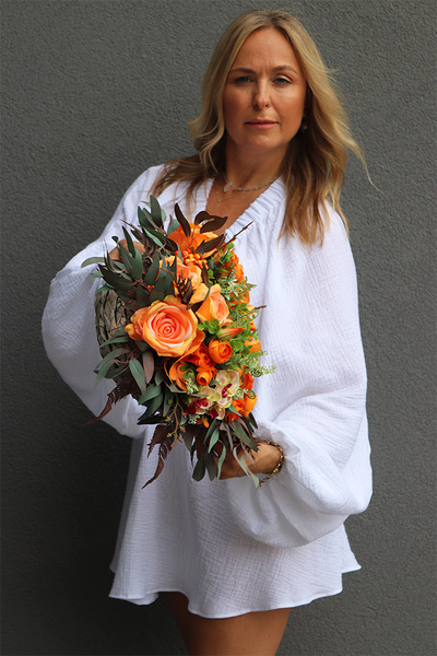 Orange Heart, jesienna dekoracja nagrobna serce