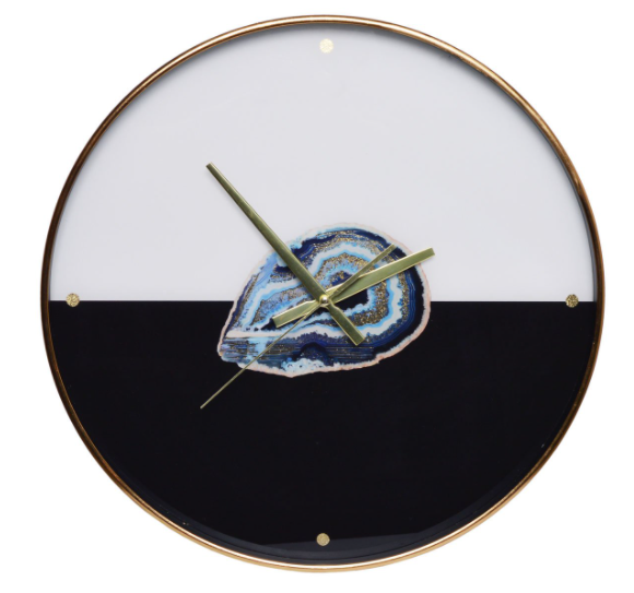 Amethyst Black&White, elegancki wiszący zegar w złotej ramie, wym.45.2x4.3cm