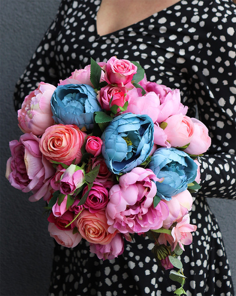 Caryca Light Pink, bukiet kwiatowy do ręki, dł.43cm 