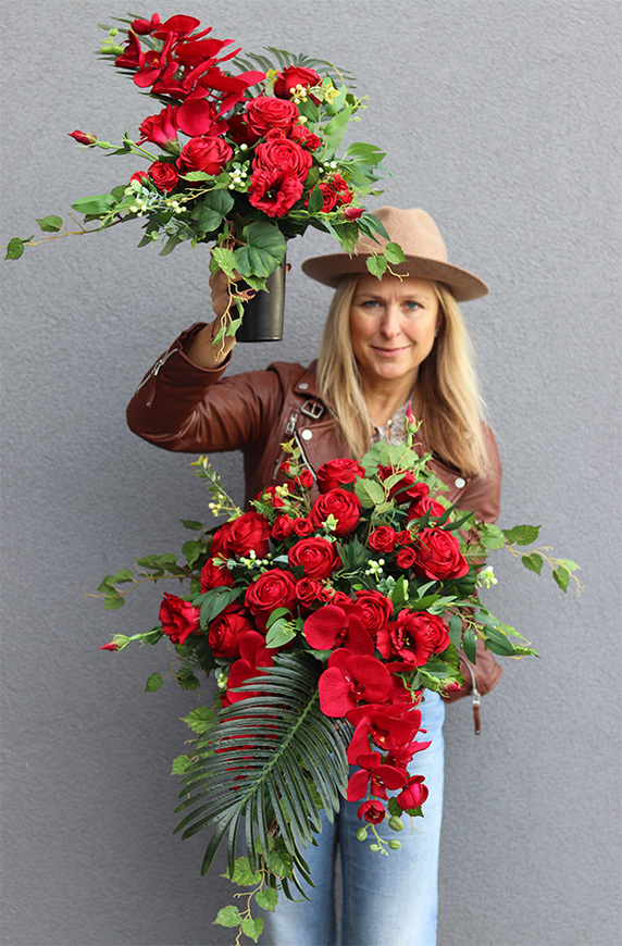 Red Roses Lux, bukiet nagrobny we wkładzie, dł.52cm