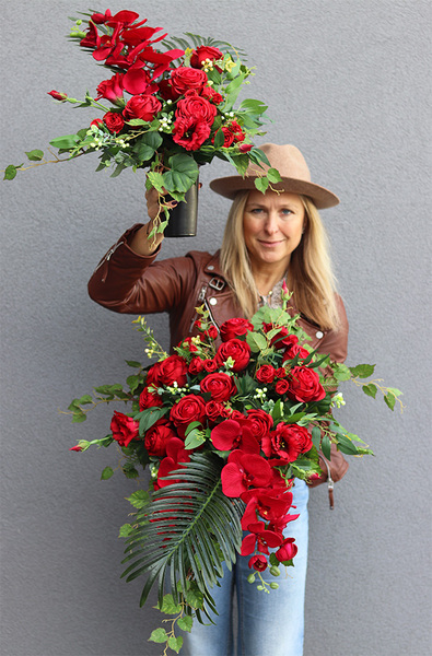 Red Roses Lux, bukiet nagrobny we wkładzie, dł.52cm 