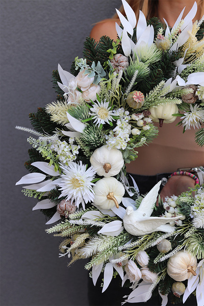  Free House, jesienny wianek z białymi dyniami, śr.55cm