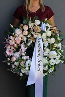 Dolera Pink, wieniec / wiązanka pogrzebowa ze wstęgą, śr.68cm 