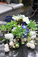Niebieska Drelia, bukiet nagrobny z ostróżką