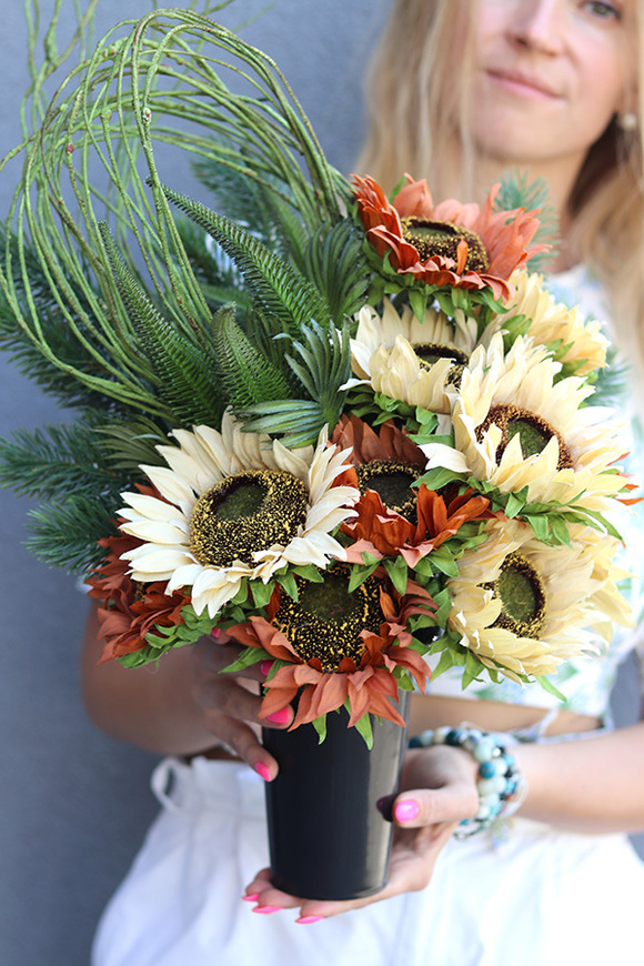 Słonecznikowe Pole, komplet wieniec & bukiet, śr.60cm/46cm