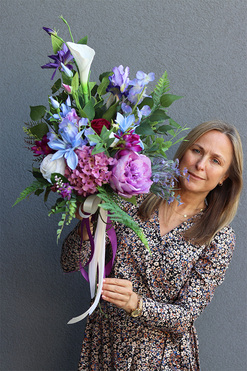 Fioletine, bukiet nagrobny z kalią i hortensją, dł.78cm