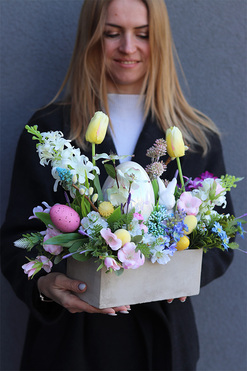 Easter Egg Concrete, stroik wielkanocny z zajączkiem, wym.34x40cm