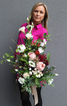 Hefra, bukiet nagrobny z różami, dł.65cm