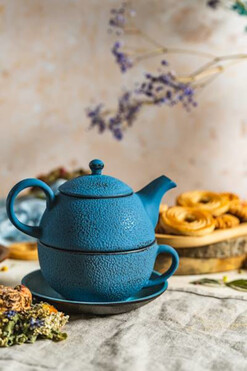 Awaji Tea 4 One, żeliwny zestaw do herbaty, niebieski, poj.0,4l