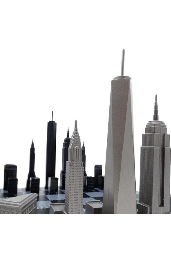 New York Sky Line ekskluzywne szachy ze stali nierdzewnej