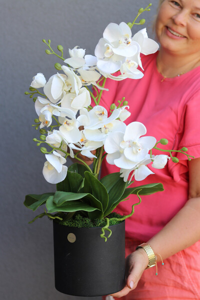 Nera Simple, sztuczny storczyk w ozdobnej donicy