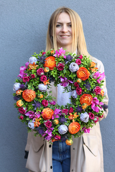 Orange&Pink, wianek dekoracyjny na drzwi	