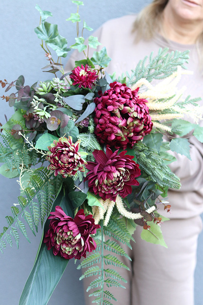 Chryzantemy Bordo 2, komplet dekoracji nagrobnych