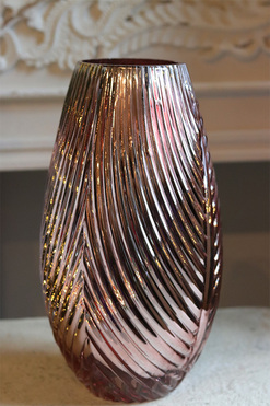 Leaf Glamour, elegancki szklany wazon, różowe złoto, wys.31.5cm