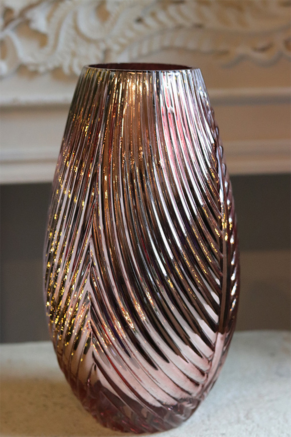 Leaf Glamour, elegancki szklany wazon, różowe złoto