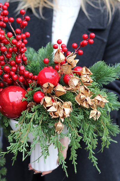 Amarylis Winter Gold C, świąteczna kompozycja w pucharze