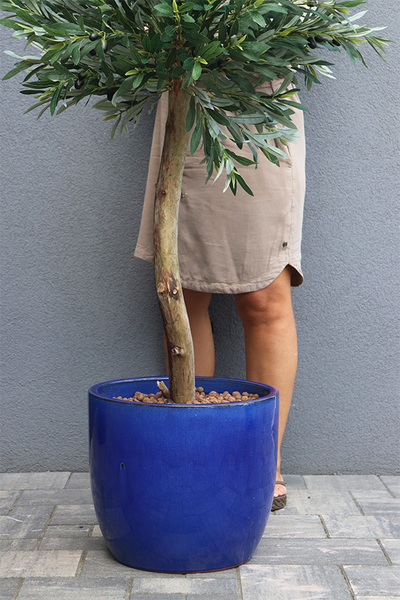 Oliwka Ares Blue, sztuczne drzewko w kobaltowej donicy