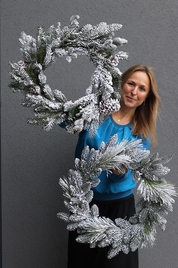 Lodowy, zimowy wianek z ośnieżonych gałązek, śr.52cm