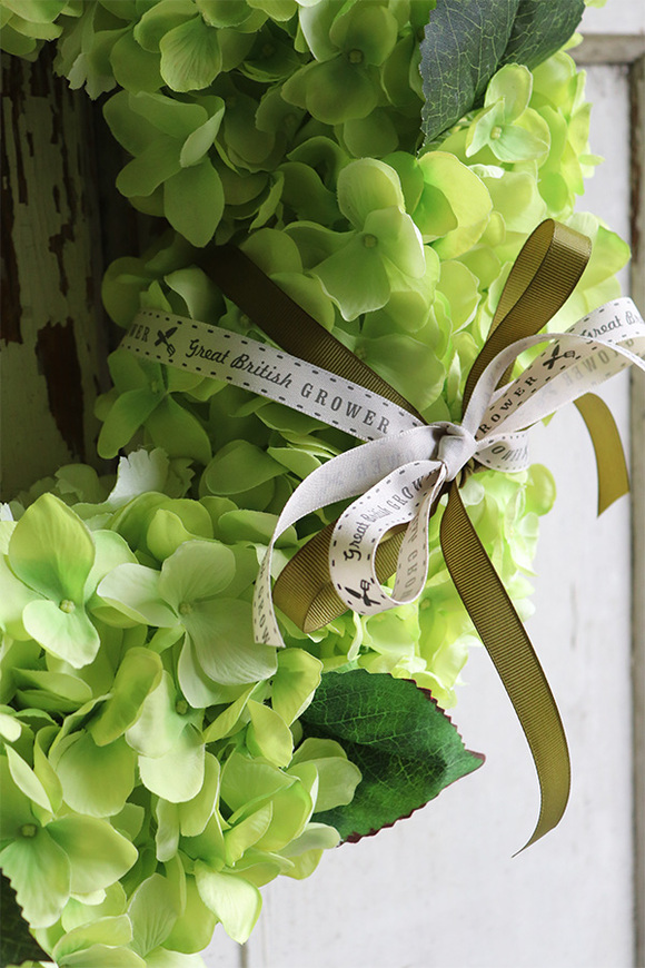 bogaty wianek z zielonych hortensji, Zielona Kraina, śr.40cm 