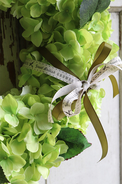 bogaty wianek z zielonych hortensji, Zielona Kraina, śr.40cm 