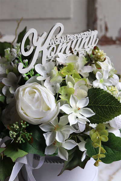 biały flowerbox komunijny, Terfe, wys.23cm 