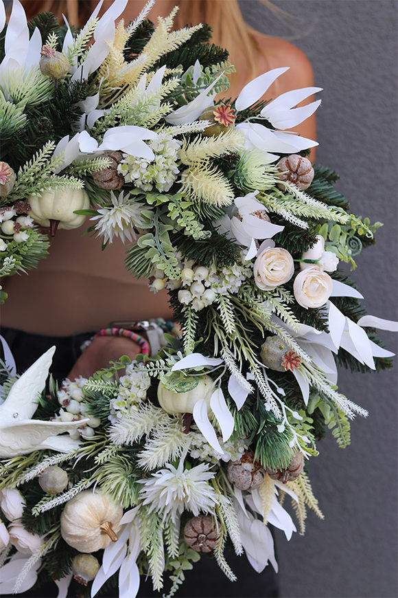  Free House, jesienny wianek z białymi dyniami, śr.55cm