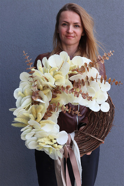 Bohotera, asymetryczny wianek na drzwi, rozp.50cm