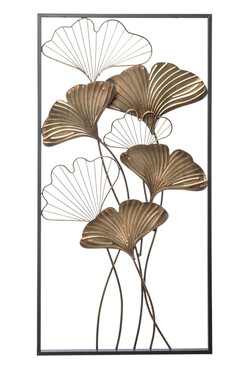 Ginko Glamour Frame, złoty decor ścienny z miłorzębem, wym.100x50x3cm 