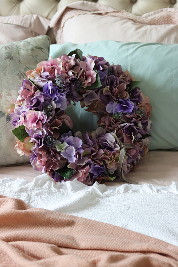 Fioletowe Hortensje, gęsty wianek na drzwi, śr. 40cm