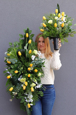 Anatolia, komplet dekoracji nagrobnych, bukiet + wiązanka na desce 