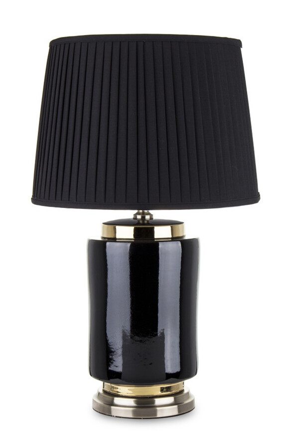 Waldorf lampa stołowa ceramiczna czarna z marszczonym abażurem
