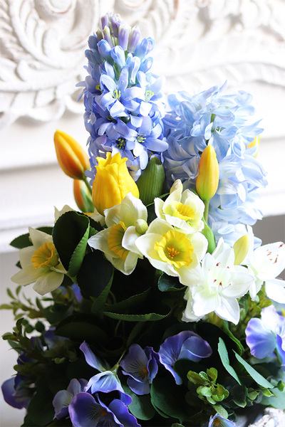 Hiacynty & Bratki, wiosenna dekoracja w skrzynce, wys.45cm