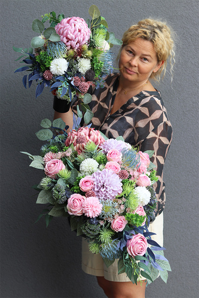 pastelowy bukiet nagrobny w misie, Kerrata Pink