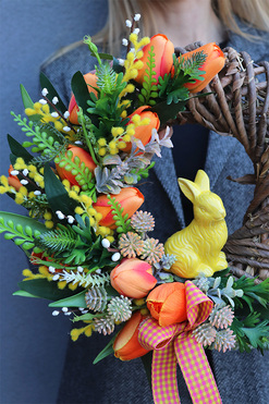 OD RĘKI Żółty Zając, wielkanocny wianek z zajączkiem, rozp.30cm