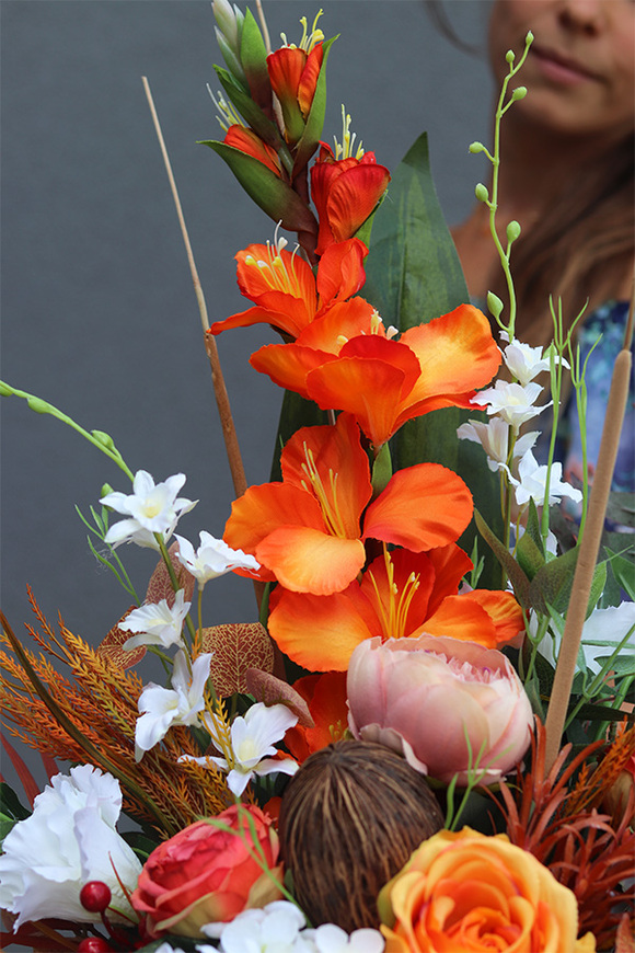 Pomarańczowa Jesień, bukiet nagrobny, dł.67cm