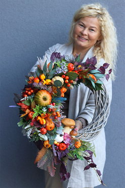 Jesienna Rezydencja Lux, asymetryczny wianek jesienny, rozp.60cm  