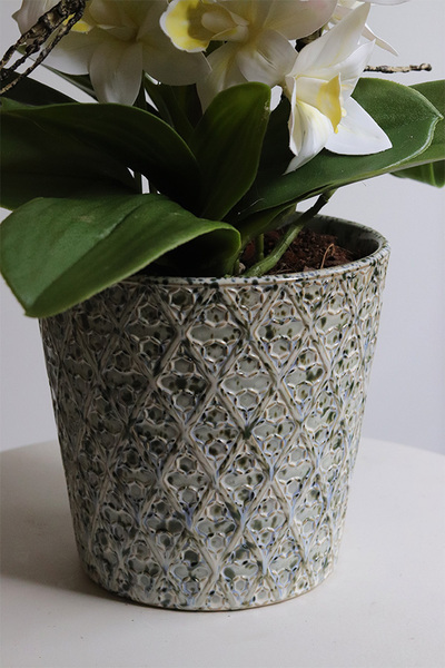 Klementina, sztuczny storczyk w ozdobnej donicy