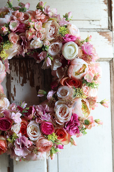 Grestina, pastelowy wianek na Twoje drzwi, śr.50cm  