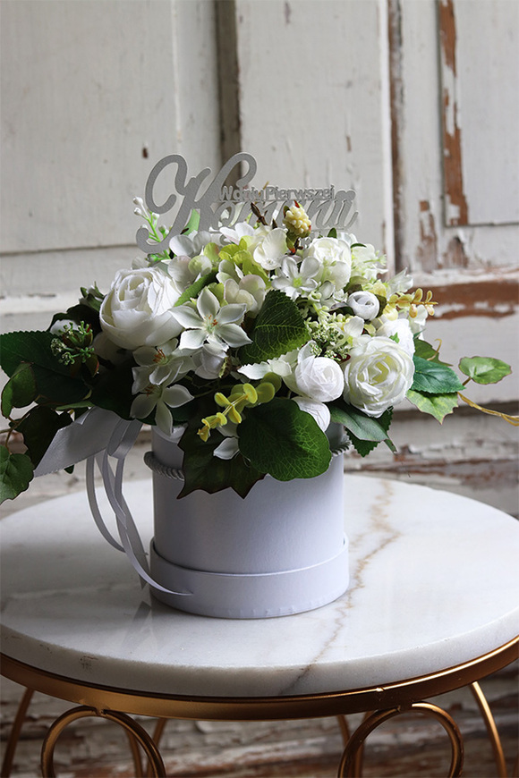 biały flowerbox komunijny, Terfe, wys.23cm 