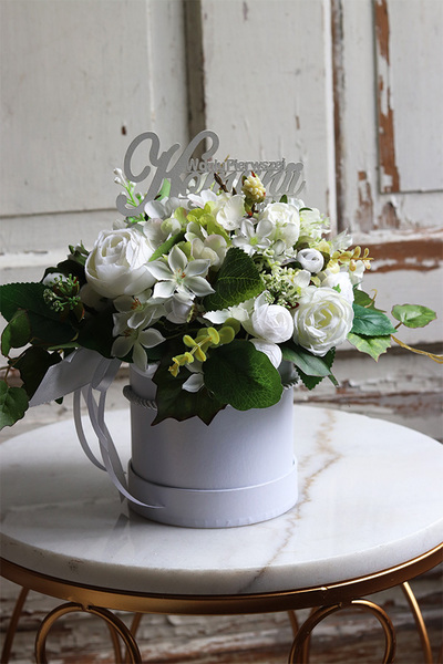 biały flowerbox komunijny, Terfe, wys.23cm 