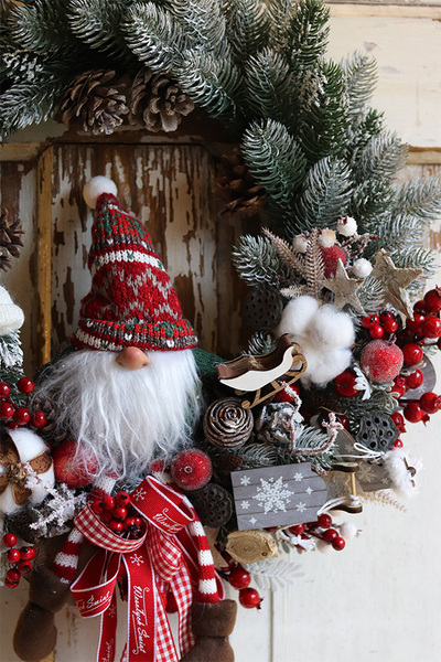 Święty Mikołaj, bożonarodzeniowy wianek na drzwi