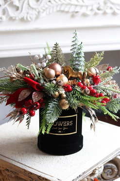 Królewski Glamour, flowerbox świąteczny LED, wys.36cm