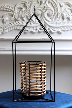 Boho C, duży, rattanowy lampion świecznik do powieszenia, wym.17x17x40.5cm