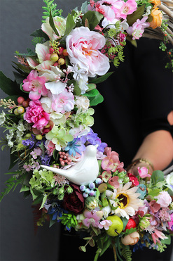 Klerta, asymetryczny wianek z ptaszkiem, rozp.50cm