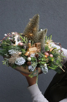 Gold Cecile, świąteczny stroik w szklanej misie LED