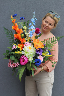 Kolorowa Nuta, bukiet nagrobny we wkładzie, dł.67cm